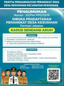 Pengumuman Pendaftaran Perangkat Desa – Formasi Kepala Dusun (Kadus) Sendang Arum Desa Kesugihan